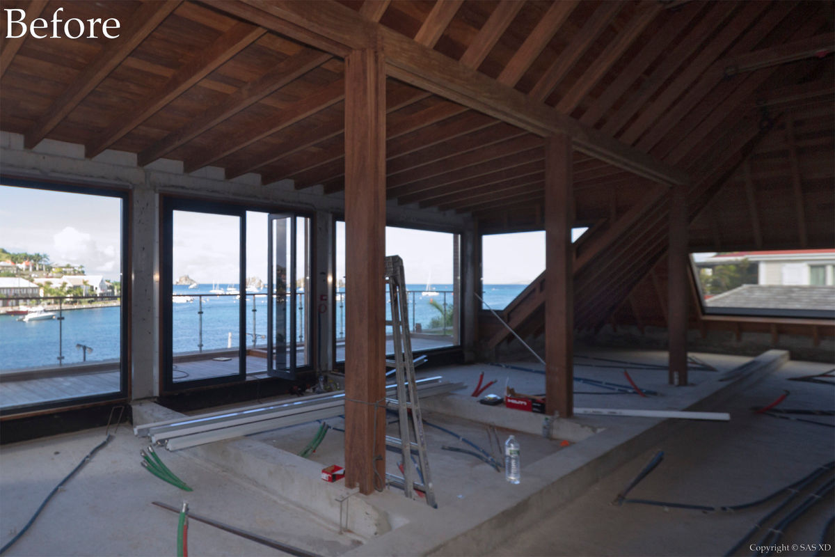 Original vacant interior with small exterior terrace before the Ocean Club project.