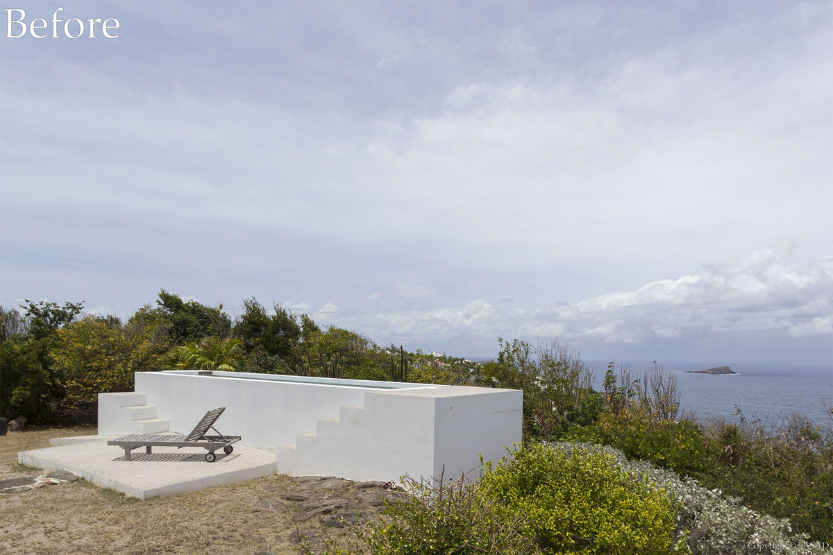 Above ground pool obscuring ocean view before renovation by Bureau Xavier David.