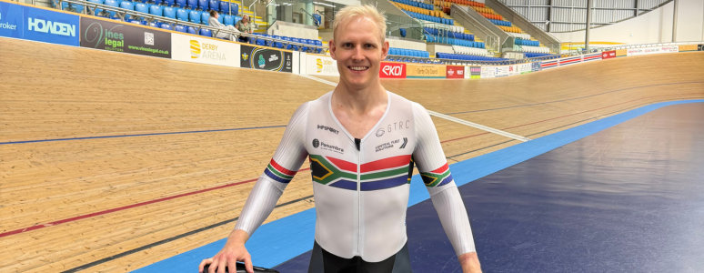 Mitch Sparrow, South African track sprinter, at Derby Arena.