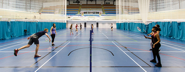 Derby Arena infield badminton courts with players