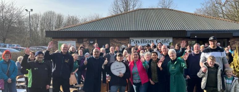 Colin Attenborough joined by Derby councillors, the Derby Parks team, friends, and family