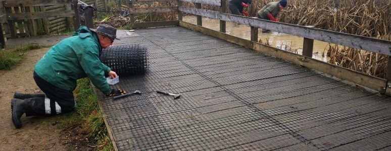 Volunteers work on surfacing the view point