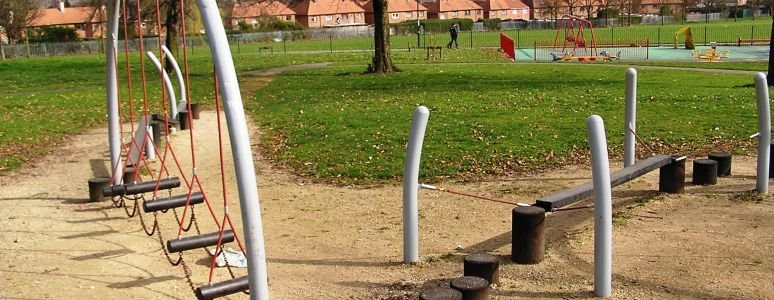 photograph of one area of Osmaston Park Playground with assault course