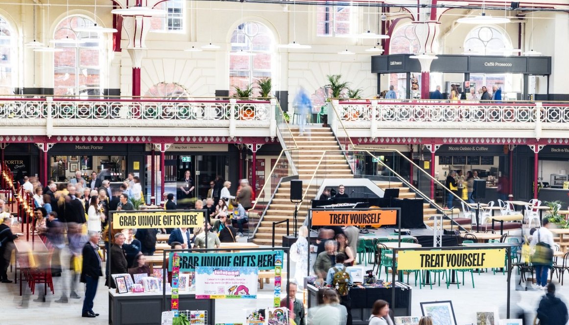 Crowd of people at Derby Market Hall