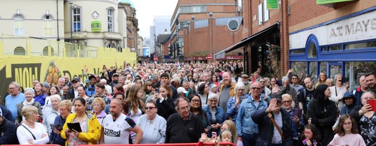 Crowd awaiting grand opening of Derby Market Hall