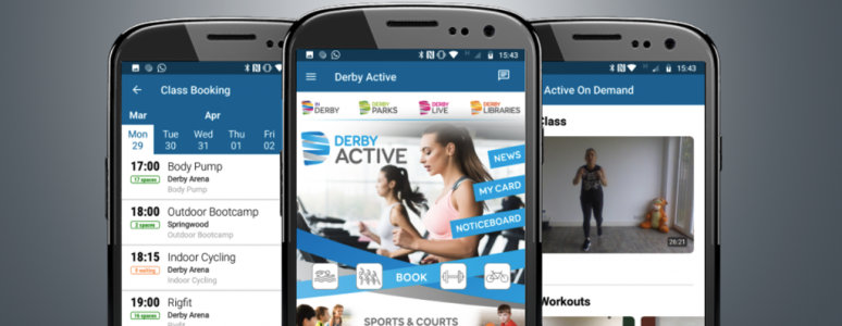 Preview images of In Derby app on three devices