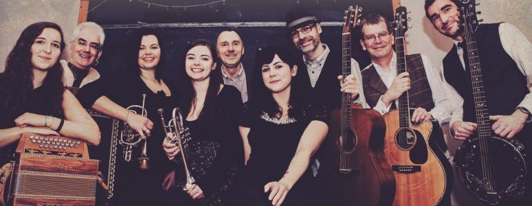 Members of the band The Open Road in a line