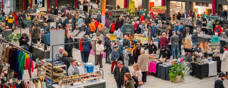Wide shot of main hall Derby Market Hall