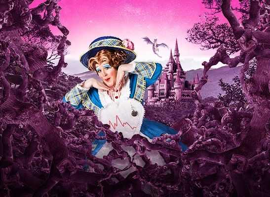 Panto Dame appearing out of thorns for Sleeping Beauty