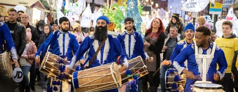 drummers leading a lantern parade