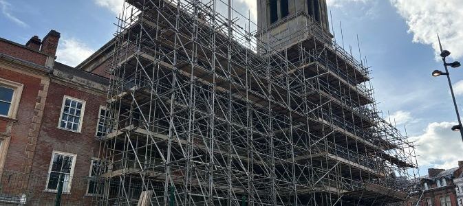 Guildhall surrounded by scaffolding