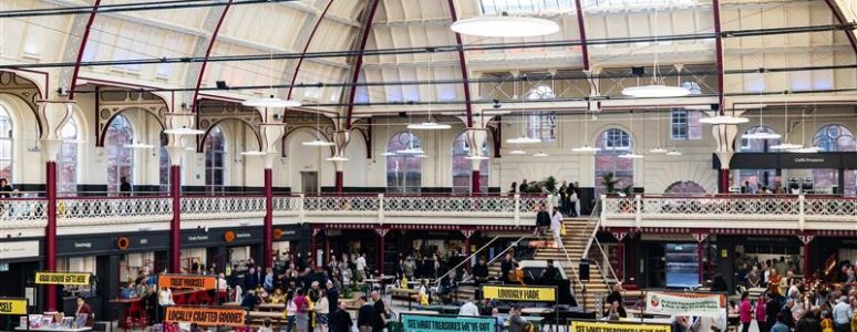 Market Hall with pop up traders and customers