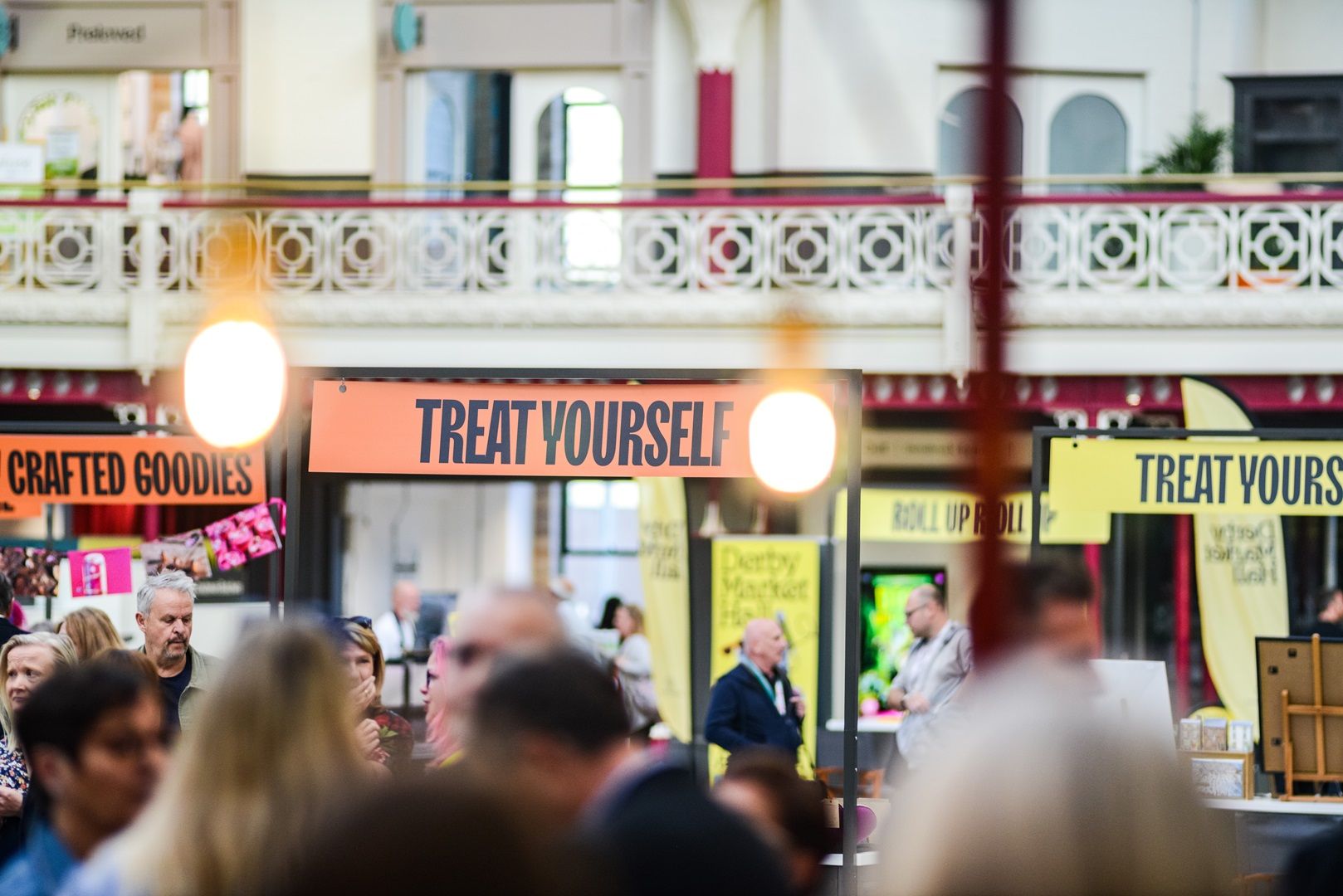 Crowd of visitors and pop up traders