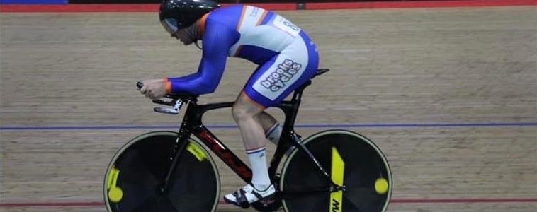 Chris Pyatt on the cycling track at Newport