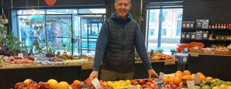 David Martin with fruit and veg counter