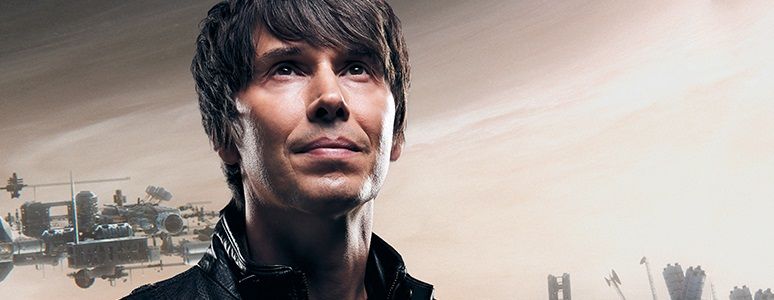 Professor Brian Cox portrait with futuristic space background