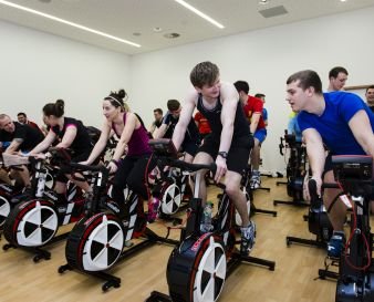 Group on indoor cycles