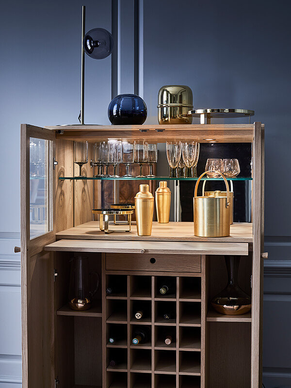 Ballatta drinks cabinet The Ballatta drinks cabinet standing open showing all the storage space inside