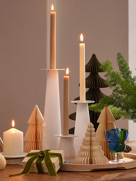 LSA candle holders on an ercol dining table with Christmas display