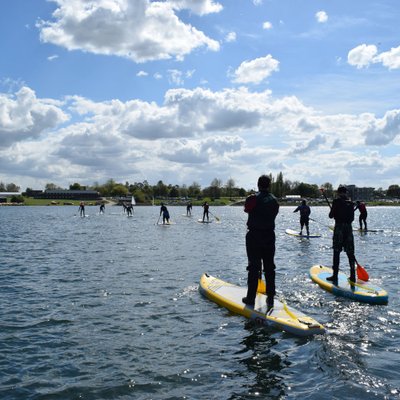 group paddling in the sun