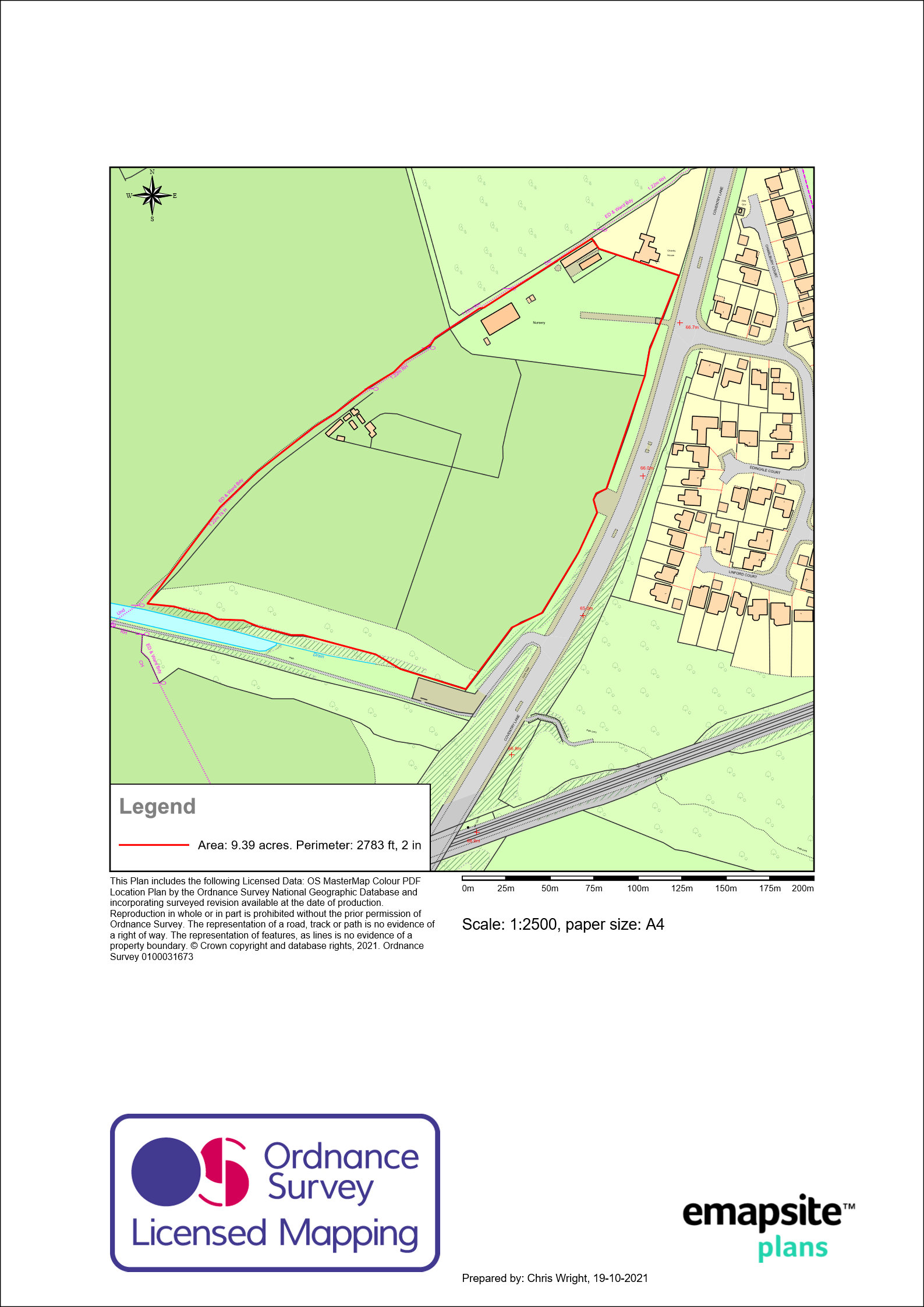Map showing location of property