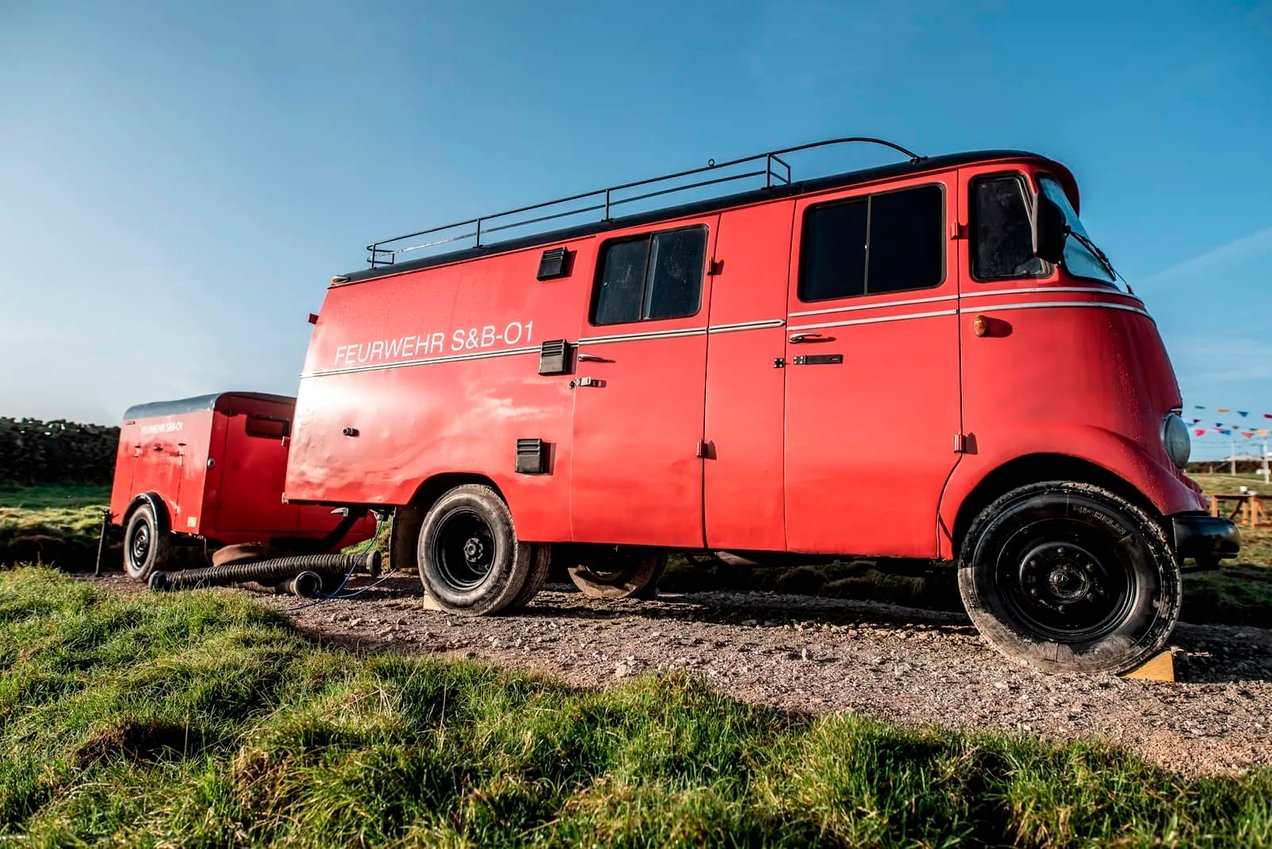 Image Credit: Johnny Vegas Field of Dreams 1960’s Mercedes fire engine restored as glamping vehicle