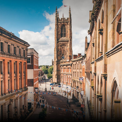 A view of Derby Cathedral from Iron Gate