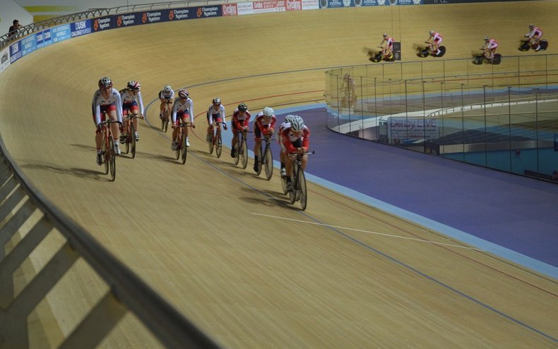 Cyclists on Derby Arena track