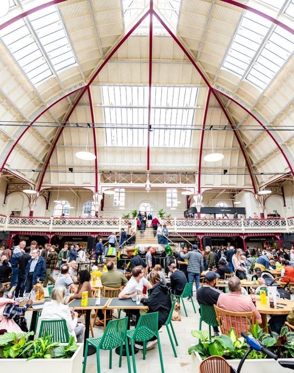 A bustling crowd in Derby Market Hall