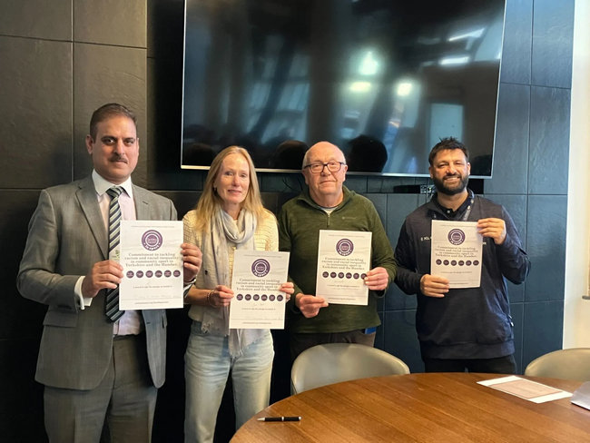 From left: Basharat Hussain alongside Jane Pratt, Alan Birkinshaw, and Mo Hussain pictured with the signed pledges.