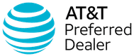 AT&T internet across the globe Logo and an authorized dealer stamp