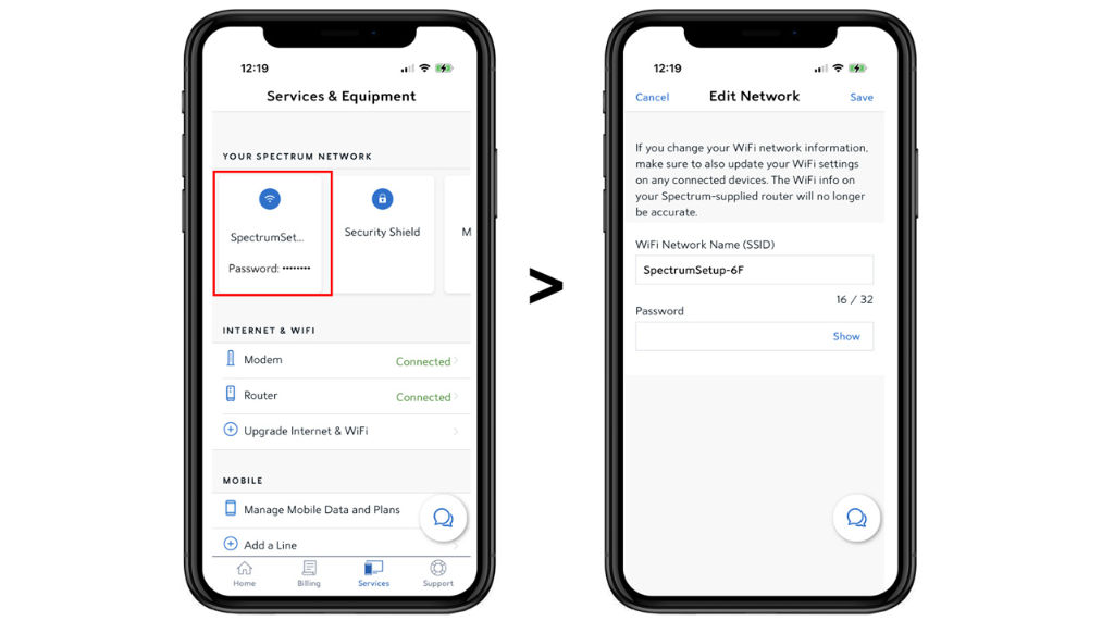 Change Your Spectrum Internet Password Through the App