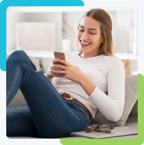 The girl is enjoying superfast fiber internet on her phone