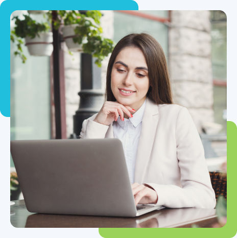 girl using laptop with ultra fast 5g internet.
