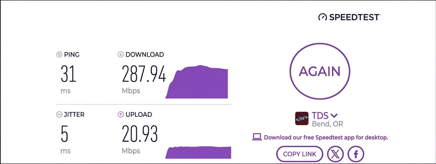 verified speed test result in Bend, OR