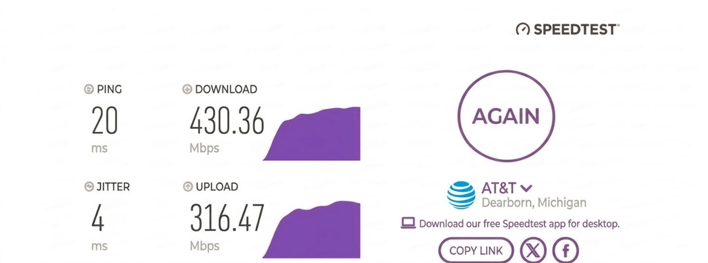 verified speed test result from a Spectrum Internet user in Dearborn, MI