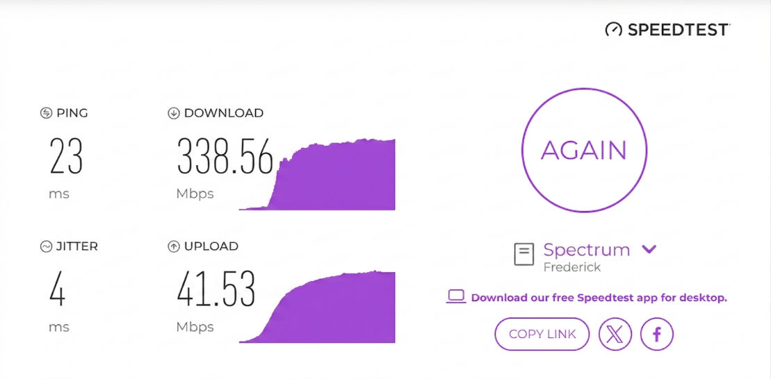 verified speed test result in Frederick, MD