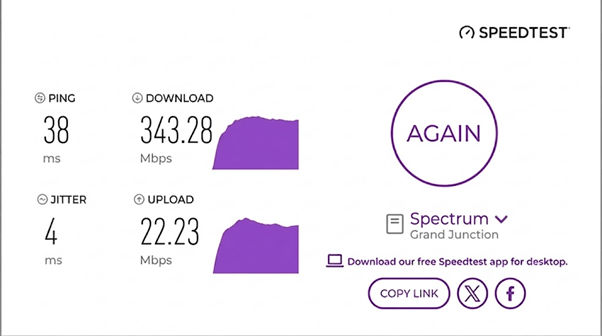 verified speed test result from an Mediacom user in Grand Junction, CO