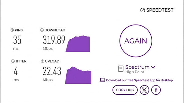 verified speed test result from a Optimum Internet user in High Point, NC