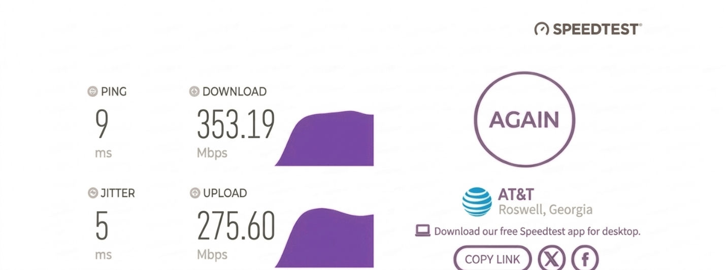 verified speed test result from a Spectrum Internet user in Roswell, GA
