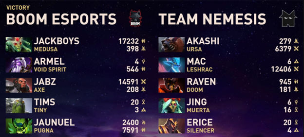 BOOM Esports vs. Team Nemesis Game 1 (Image via Valve)