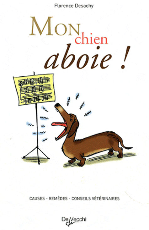 Affiche "Mon chien aboie" avec un dessin d'un chien aboyant devant une partition