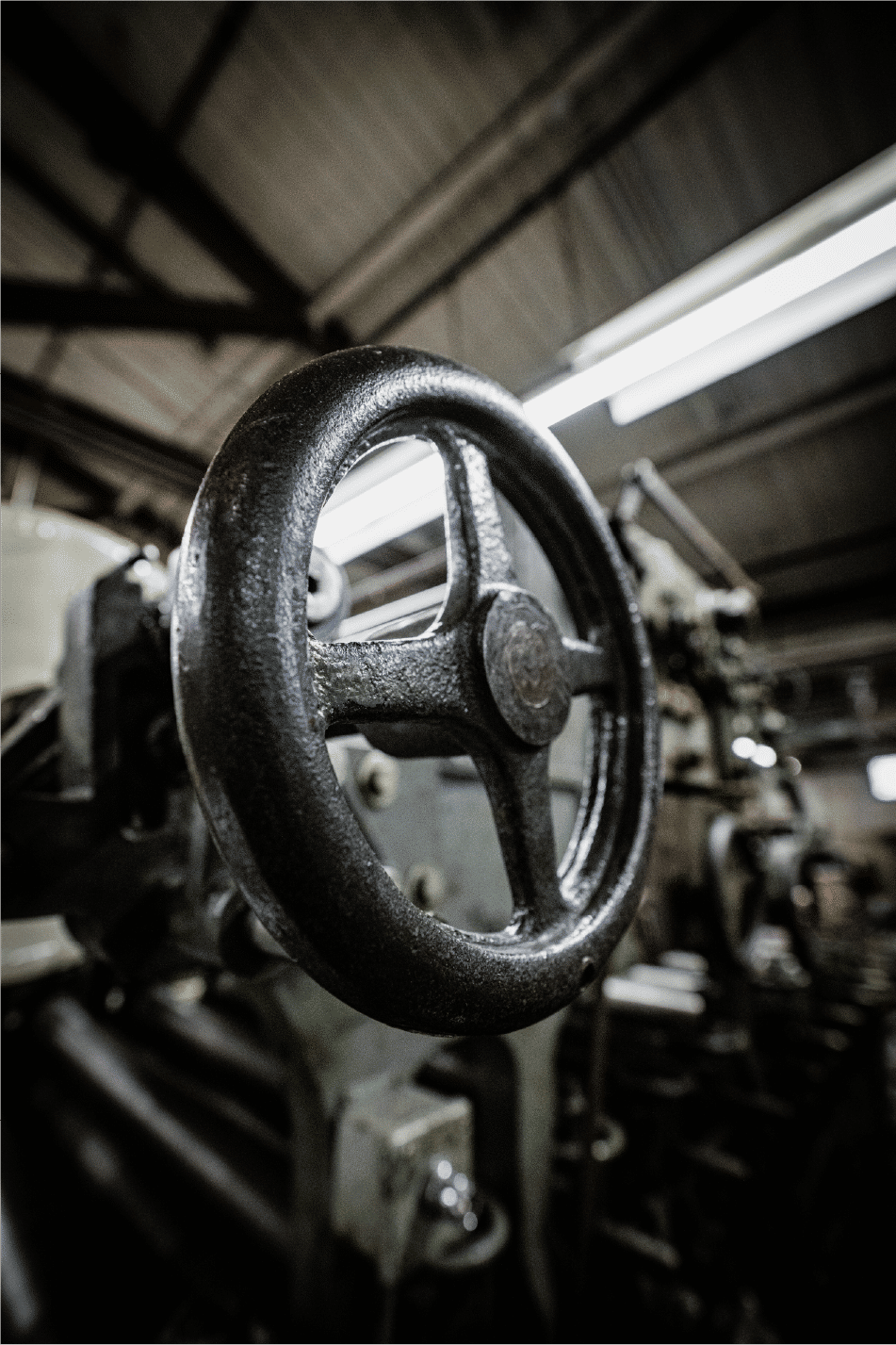 Machine wheel with workshop background