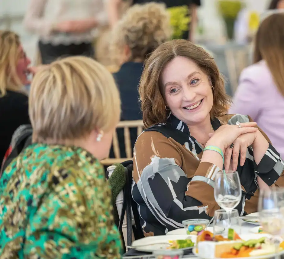 smiling woman lunch