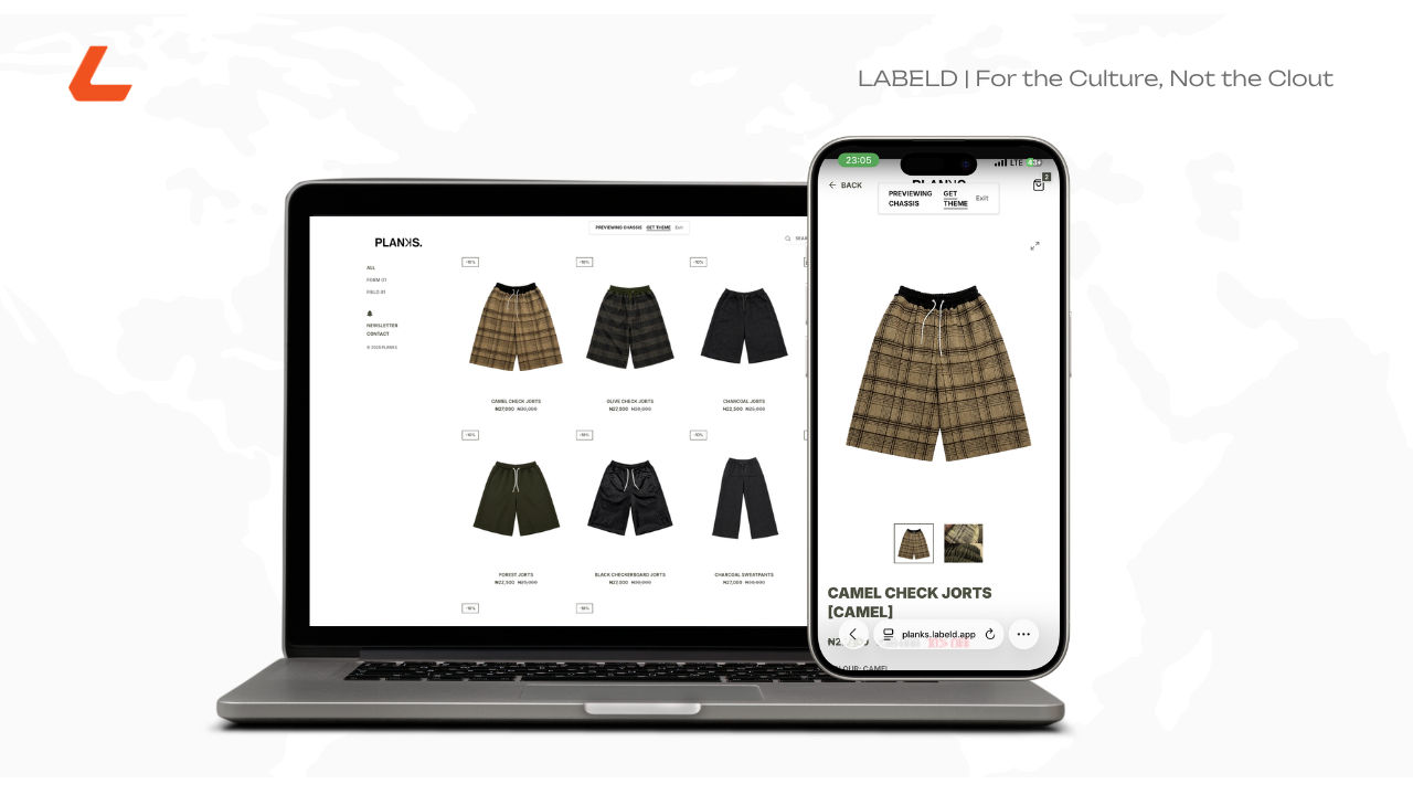 A minimalist e-commerce storefront displaying products on clean grids with sharp typography, representing the CHASSIS theme.