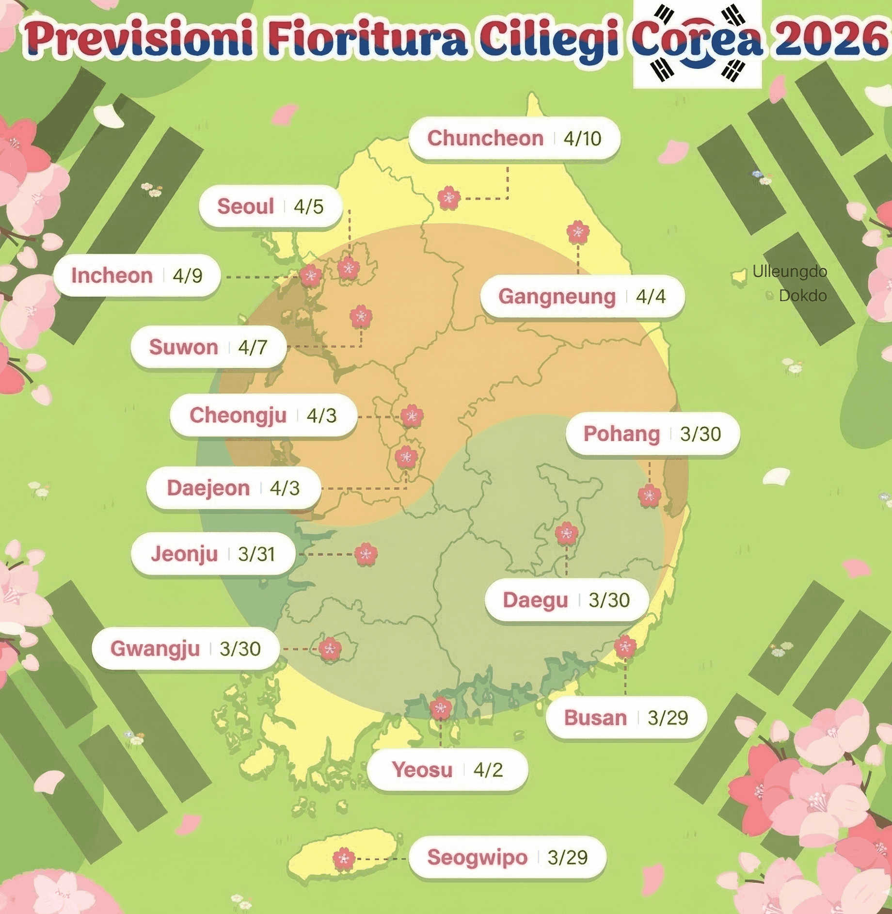 Fioritura Ciliegi Corea 2026: Date e Previsioni