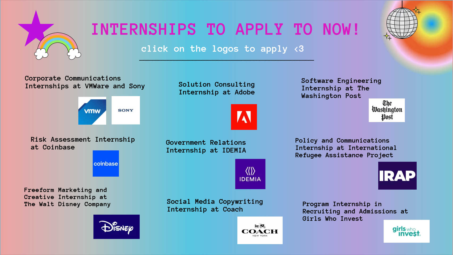 Landing internships to apply to now!