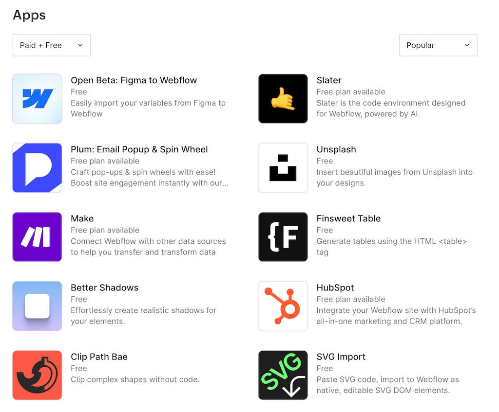 Webflow Apps - Marketplace