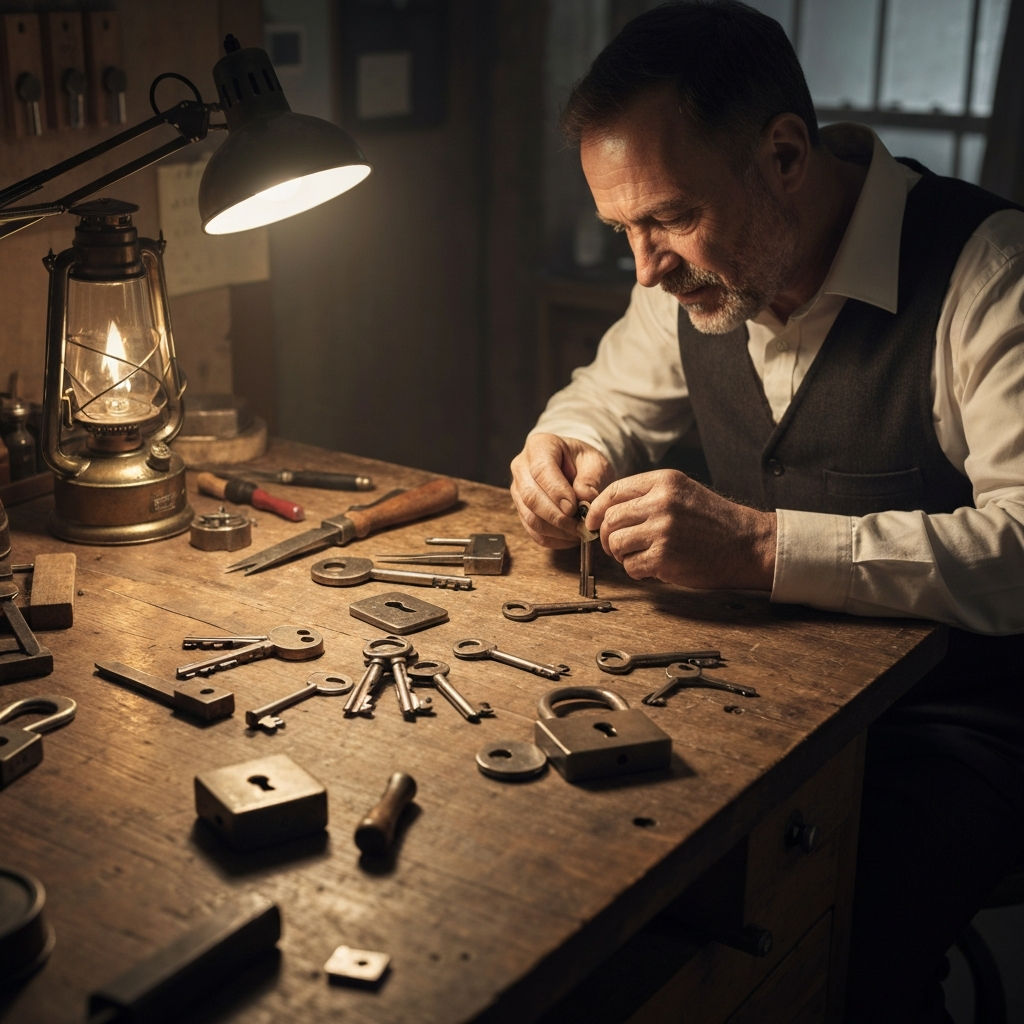 Замки и ключи на рабочем столе мастера