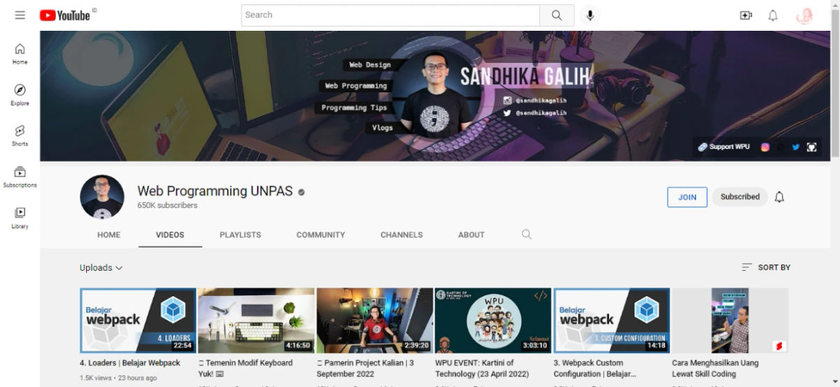 Belajar coding di channel Youtube Web Programming Unpas